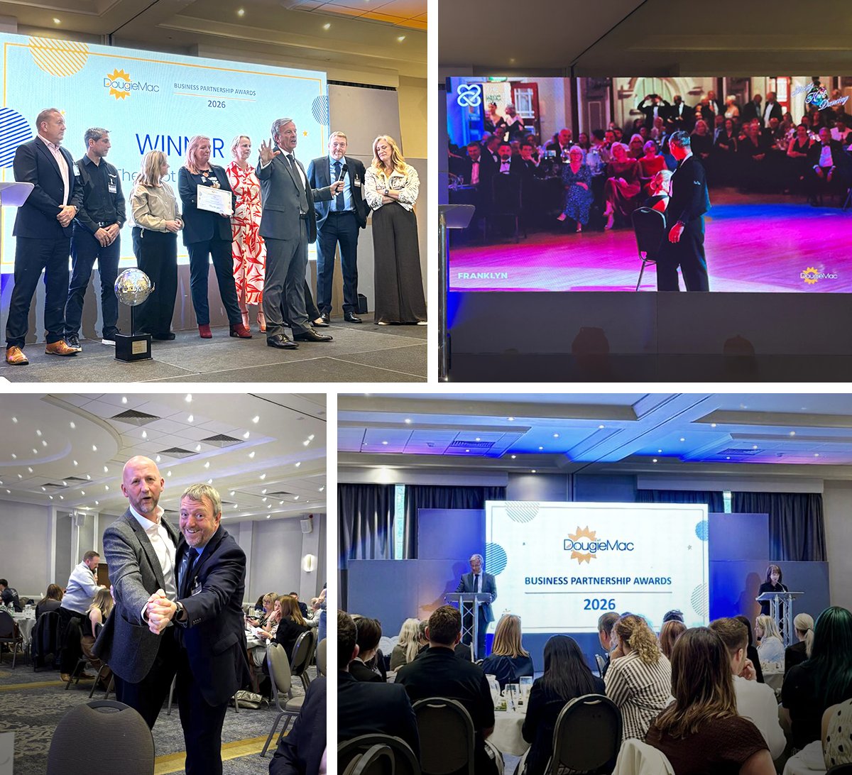 PastelGroupUK's tweet photo. A few unofficial pics from the Dougie Mac Business Partnership Awards 2026 - always good to be reminded of the amazing work the hospice has done over the last year! Being reminded of Mark Thorndike's moves at Strictly Knot Dancing last year was definitely a highlight 😅🕺 https://t.co/1rFVGphl9Y
