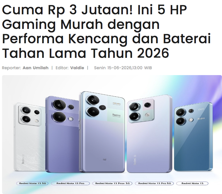 PostingnewsId's tweet photo. Cuma Rp 3 Jutaan! Ini 5 HP Gaming Murah dengan Performa Kencang dan Baterai Tahan Lama Tahun 2026 https://t.co/gZx7nxdaJR https://t.co/rEiYUp5p5N