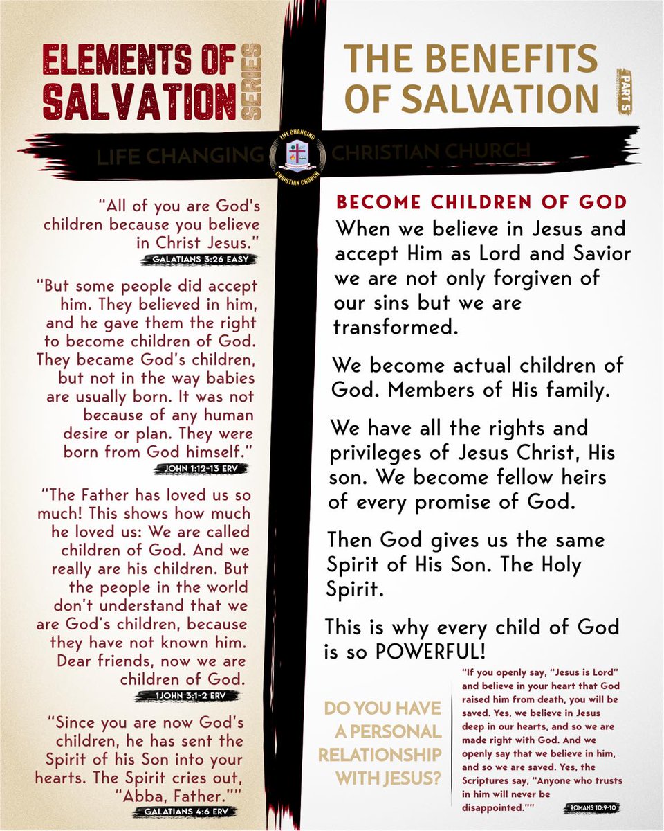 LifeChangersHQ's tweet photo. Elements of Salvation Series: Part 5 If you desire to give your life to Christ, you can pray this prayer below: “Almighty Father, I come to you in Jesus name, confessing my sins, renouncing the devil and his ways, and accepting Jesus Christ, your Son, to be my Lord and Saviour. https://t.co/usEv3R3JSR