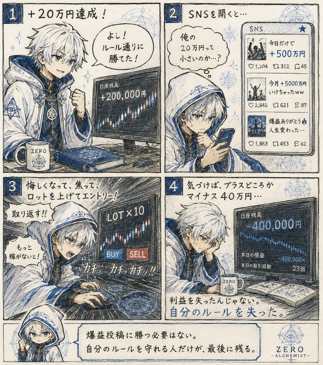 zero_fx00's tweet photo. POV：SNSを見た瞬間、トレードが壊れた