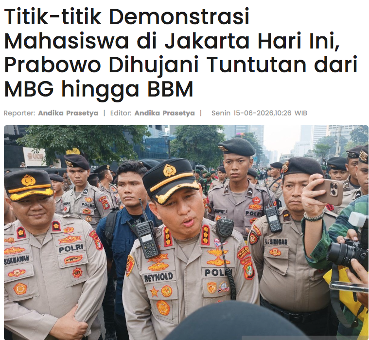 PostingnewsId's tweet photo. Titik-titik Demonstrasi Mahasiswa di Jakarta Hari Ini, Prabowo Dihujani Tuntutan dari MBG hingga BBM https://t.co/GjGBZlazMX https://t.co/pkASzW0yGA