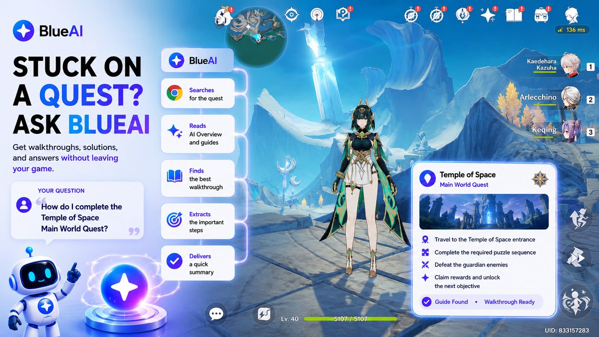 bluestacksinc's tweet photo. No more alt tabbing mid game to search for guides 🤖🎮
BlueAI overlays the exact solution right in your game window instantly! ⚡😤
#BlueAI #AI #bluestack #TechNews #AITools #GenshinImpact #Sandrone #TheFinalGift #MMORPG #RPGgaming https://t.co/SacirwMNog