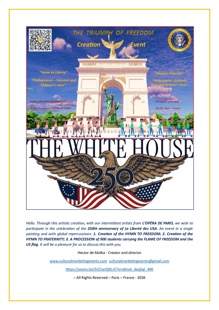 HectordeMalba's tweet photo. @USEmbassyFrance Hi. With our intermittent artists from L'OPÉRA DE PARIS, we wish to participate in the celebration of the 250th of USA freedom. An event in a single painting and with global repercussions. Let's talk about. Hector de Malba - Creator - https://t.co/3pTW9HX6HA https://t.co/WLLFllSR4C