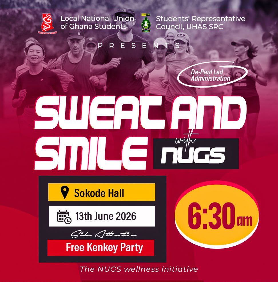 ASK_Djidula's tweet photo. On 13th June 2026, NUGS-UHAS organized an aerobics session dubbed “Sweat and Smile” which got climaxed with a kenkey party. I am truly grateful for all those who were in attendance to help make the program a success. Expect more activities🔥
#aerobics 
#SweatsandSmiles 
#kenkey https://t.co/SPuVpZmHbk