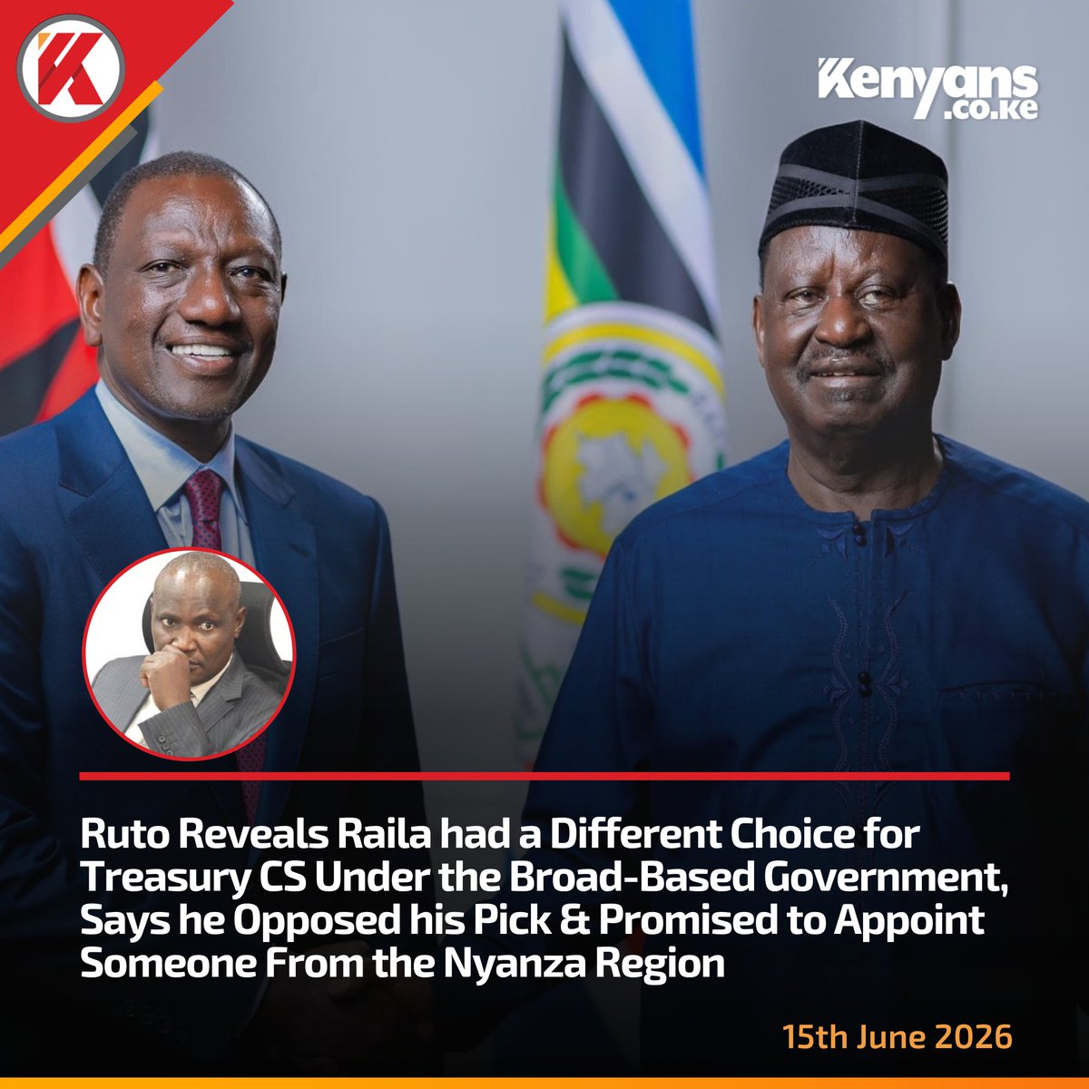 Kenyans's tweet photo. Ruto reveals Raila had a different choice for Treasury CS under the Broad-Based Government https://t.co/TSBqWTjSMX