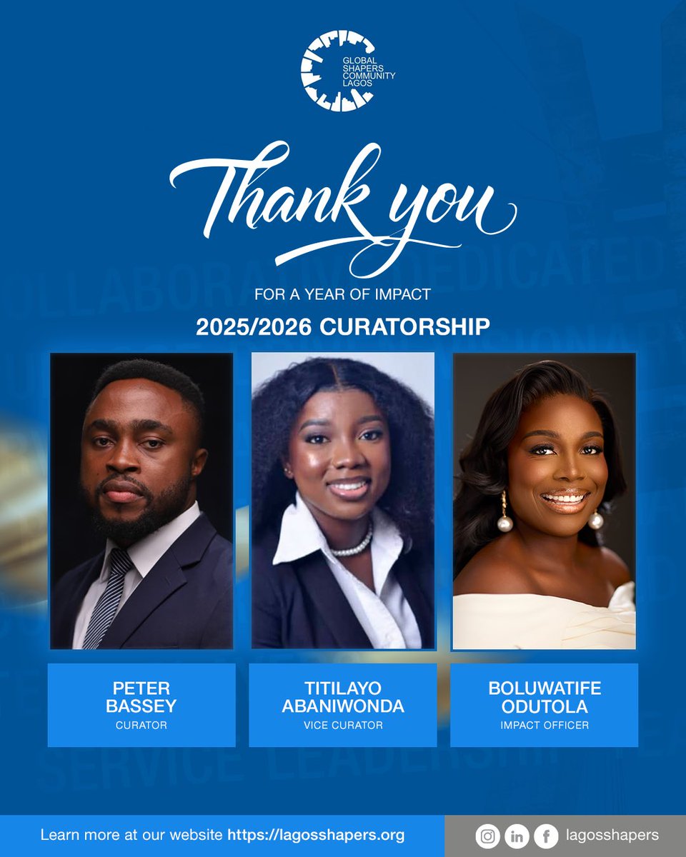 LagosShapers's tweet photo. Thank you for a year of impact.💙

Over the weekend, @LagosShapers  marked the close of a leadership chapter of the 2025/2026 curatorship.

We just want to take a moment to celebrate a leadership team that served with purpose, commitment, and dedication. https://t.co/CdIK5nthkz