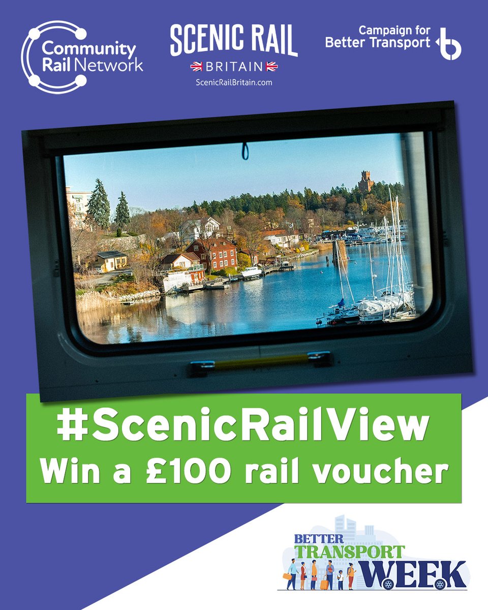 ScenicRailBrit's tweet photo. It's #BetterTransportWeek! 🚆✨ Share your favourite #ScenicRailView using the hashtag for a chance to win a £100 rail voucher, in partnership with @CBTransport.

T&amp;Cs: https://t.co/4HzrHhCs7D

Not endorsed by or associated with X. https://t.co/39RjLlQY3S