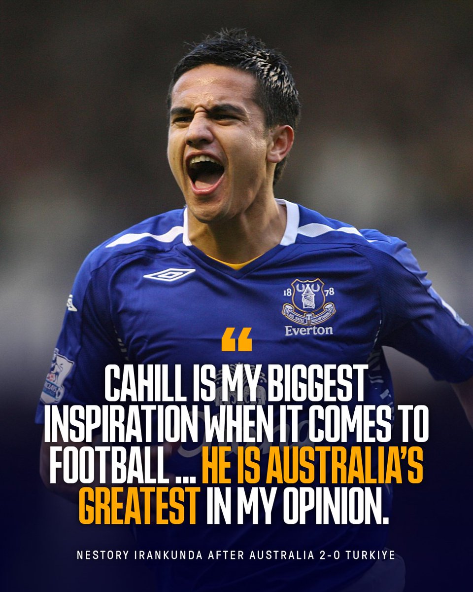 Everton's tweet photo. Bringing back an iconic celebration. 🥊
Nestory Irankunda pays tribute to former Everton and Australia star @Tim_Cahill after netting in the Socceroos’ 2-0 victory in their World Cup opener. 🇦🇺 https://t.co/zw5uYU3lI5