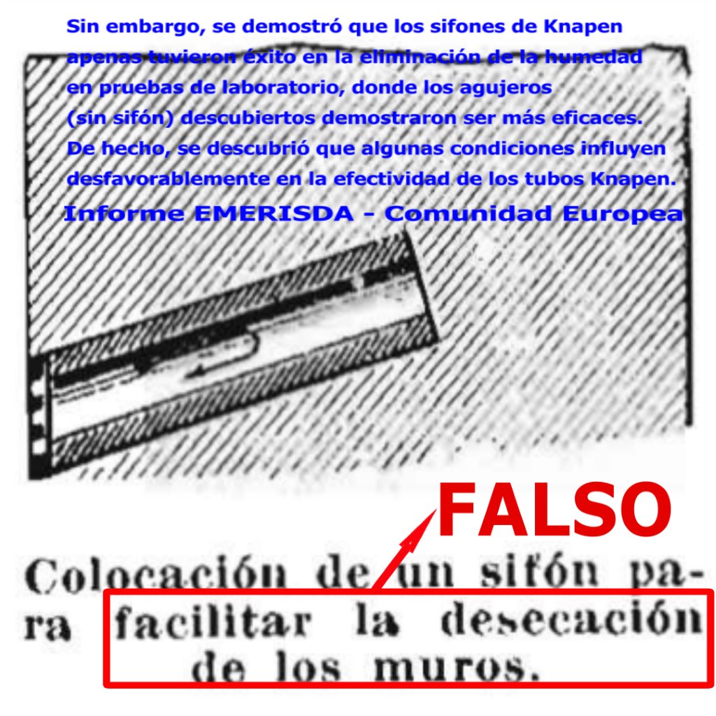 secadomunoz's tweet photo. Aunque te lo expliquen con dibujos... El sifón Knapen es inútil para solucionar problemas de humedad en muros. La CE avisa que su eficacia no está demostrada. Absurdo, agresivo, dañino y antiestético. #humedades y engaños antihumedad por "capilaridad". https://t.co/jlT125H3qu https://t.co/o5VjFTArhp
