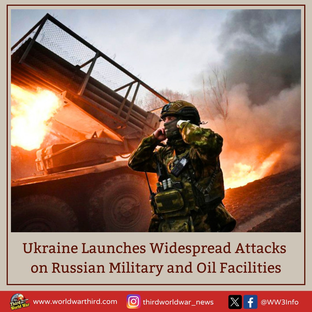 WW3Info's tweet photo. #WWIII: #Ukraine has intensified its air campaign against #Russia, launching strikes across 10 regions over the weekend. The attacks targeted chemical &amp; fuel facilities, drone command centres &amp; rail infra. #Zelenskyy described the op as part of Ukraine’s "long-range sanctions". https://t.co/OtMJtiNtsf