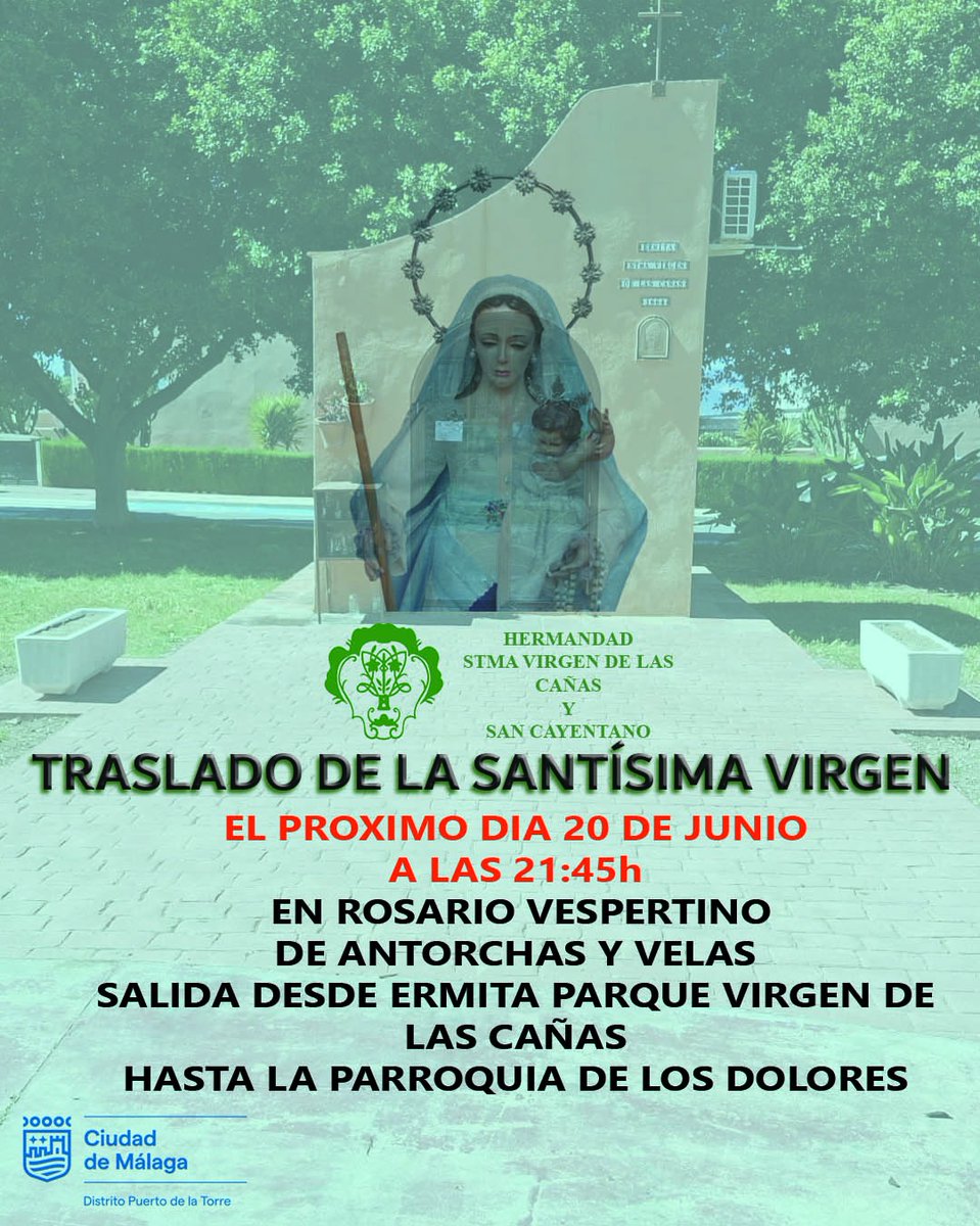Virgen_canas's tweet photo. OFICIAL.
Por motivos ajenos a la Hermandad, se adelanta el Rosario de traslado del sábado a las 21:45.

#CofradíasMLG
#GloriasMLG https://t.co/uF4c5XPLYG