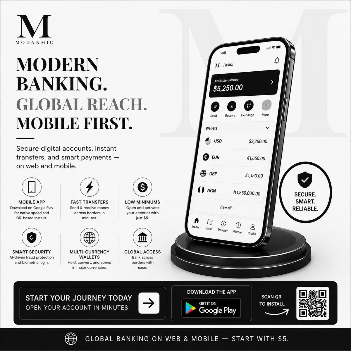modanmicOffical's tweet photo. Banking Without BordersManage your money smarter with MODANMIC. Instant Transfers | Secure | Multi-Currency | Mobile Banking | Global AccessThe future of banking is digital and borderless. Start today! #MODANMIC #FinTech #FinTechAfrica #FinTechNigeria #DigitalBanking https://t.co/UI20X299aL