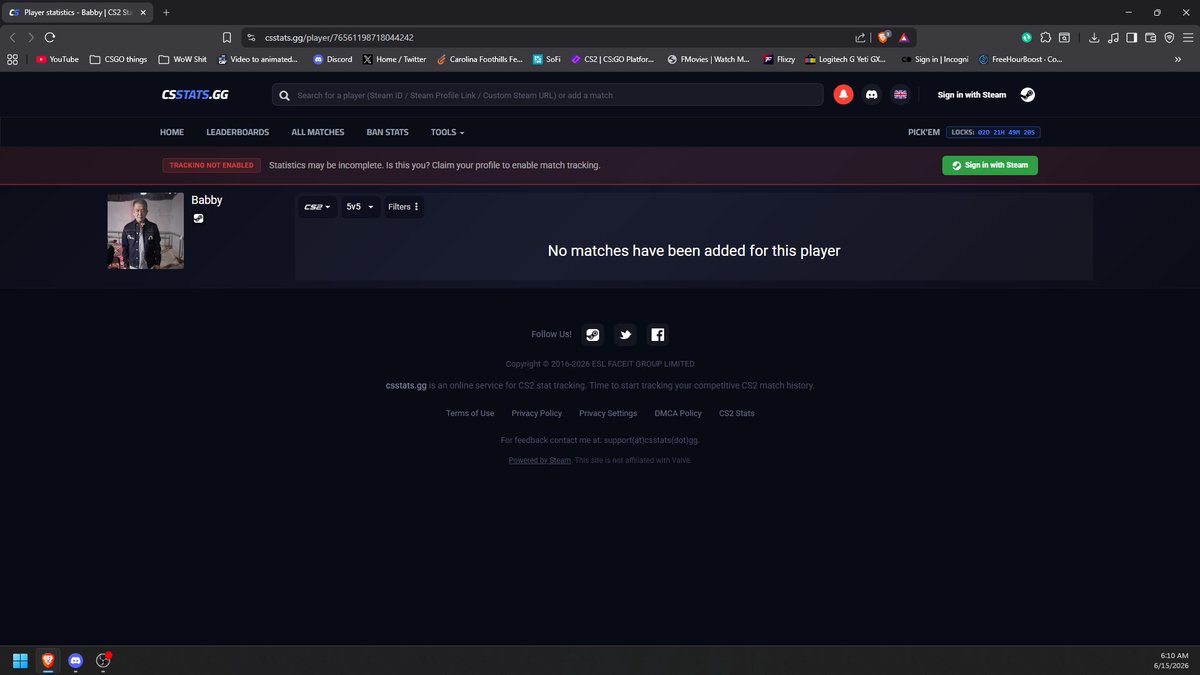 Sevillefloof's tweet photo. @MoonSkinCs no match history at all but red 2026 medal in June??? @CounterStrike https://t.co/igv9Bk11Xq https://t.co/6xE8SUJ5Q6
