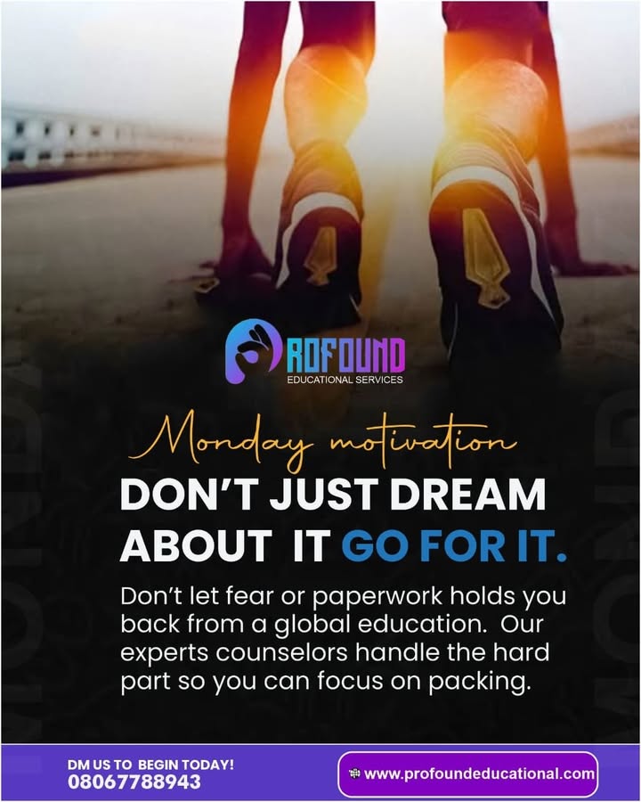 ProfoundEdu01's tweet photo. Your dream of studying abroad is valid—but dreams become reality when you take action.

Start today. Research your options, prepare your documents, ask the right questions, and submit that application. https://t.co/OCoa7uh6lF