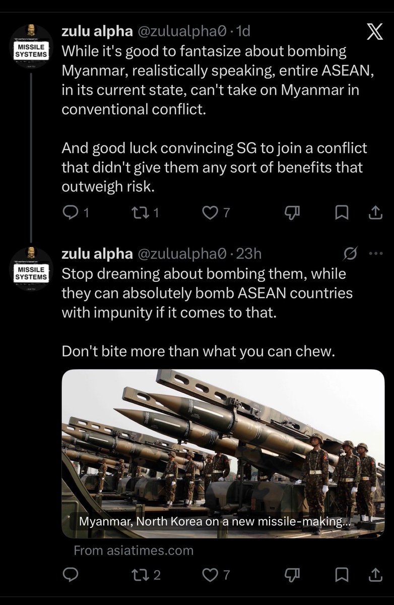 AhmedShahAzfar's tweet photo. Because ASEAN cannot afford to put any pressure on Myanmar. Your lack of military capabilities mean you are unable to deter Myanmar on Rohingyas or even secure the Malacca strait independently. 

Rohingya crisis has exposed the limitations of ASEAN along with the lack of military capabilities of Malaysia.