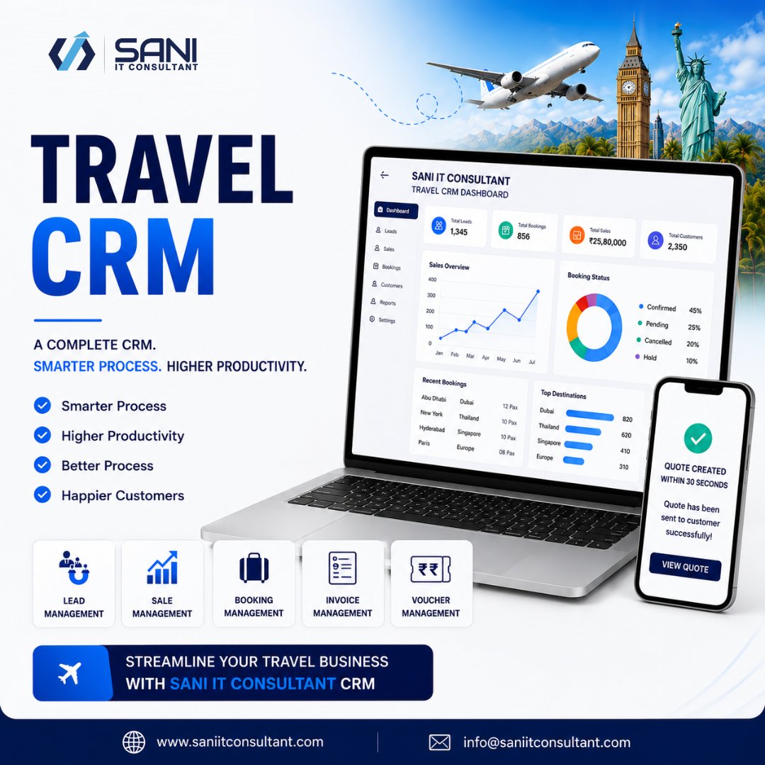 sani_it's tweet photo. 🔹 𝐒𝐭𝐢𝐥𝐥 𝐌𝐚𝐧𝐚𝐠𝐢𝐧𝐠 𝐘𝐨𝐮𝐫 𝐓𝐫𝐚𝐯𝐞𝐥 𝐀𝐠𝐞𝐧𝐜𝐲 𝐨𝐧 𝐄𝐱𝐜𝐞𝐥 𝐒𝐡𝐞𝐞𝐭𝐬? 𝐈𝐭'𝐬 𝐓𝐢𝐦𝐞 𝐭𝐨 𝐔𝐩𝐠𝐫𝐚𝐝𝐞 𝐭𝐨 𝐚 𝐒𝐦𝐚𝐫𝐭 𝐓𝐫𝐚𝐯𝐞𝐥 𝐂𝐑𝐌

https://t.co/wQkZLypNGz
__________
#SANIITConsultant #TravelCRM #TravelAgencySoftware #CRMSoftware https://t.co/DcAz5TlEk3