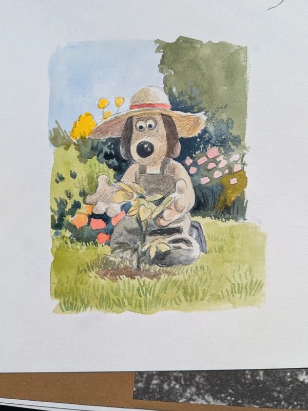 leefuzzmonky's tweet photo. Gromit gardening watercolour 🦋 https://t.co/kyMza3B7N6