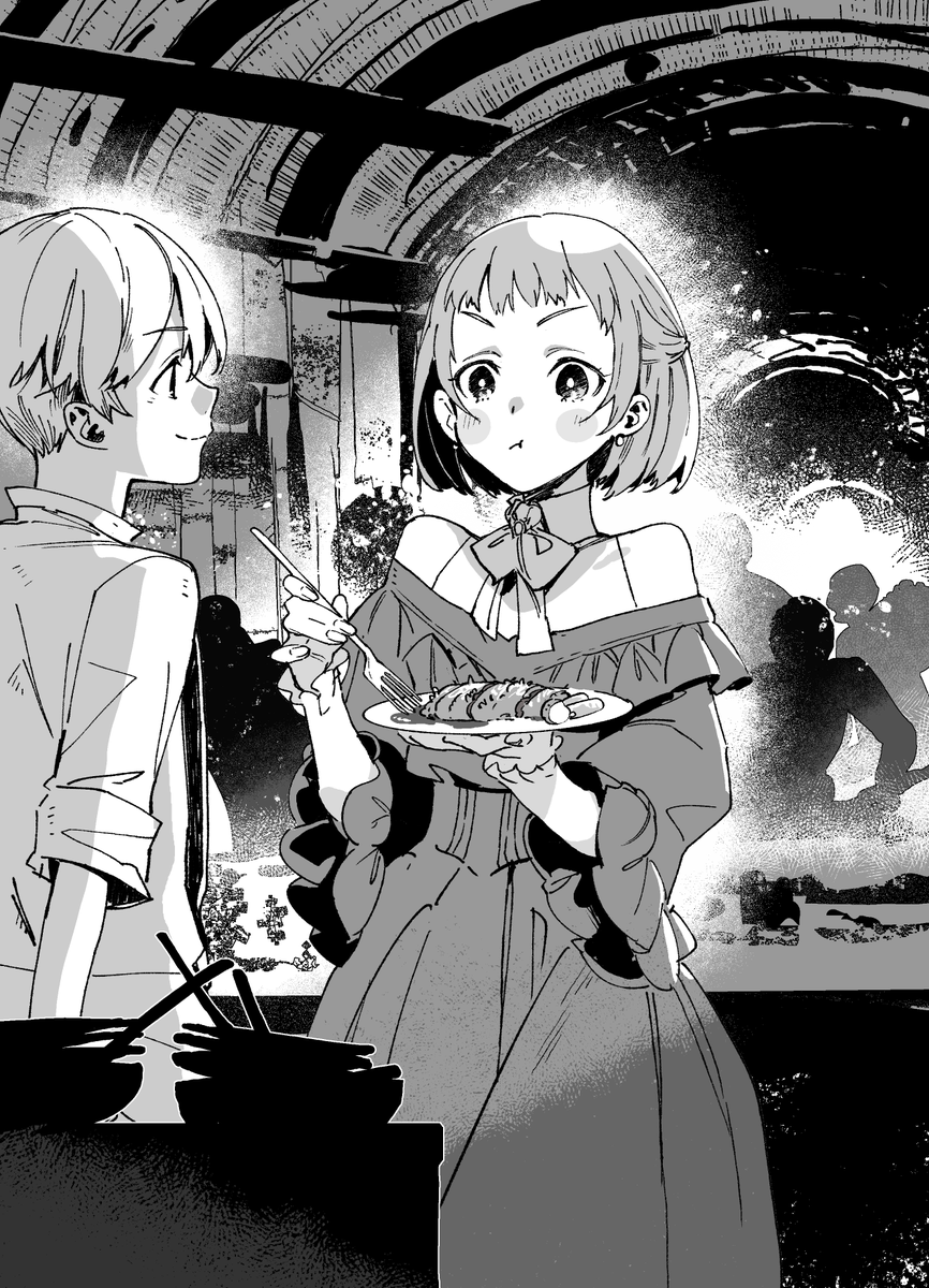 kemono_no_yume's tweet photo. 「ねぇ。アベル。今の料理はなに？　食べたことない
わ」
「あれはカツレツって言って僕の故郷の料理です。食
べてみますか？」
「なにこれっ！　美味しいっ！」

#獣の見た夢　#アベル　#カチェ https://t.co/pD1vG3oHNh