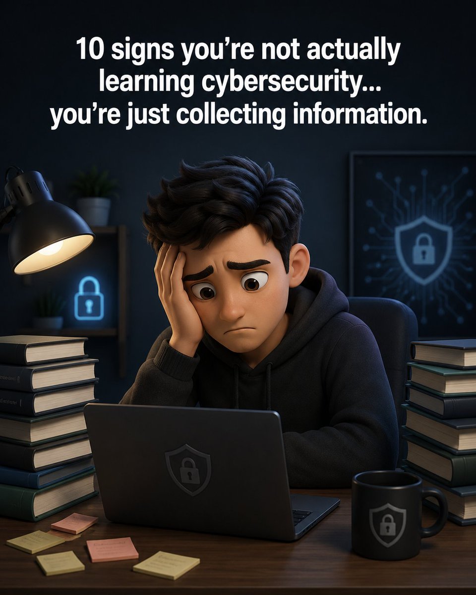 Maskoff023's tweet photo. 10 signs you’re not actually learning cybersecurity… you’re just collecting information 

A thread📍 https://t.co/TSZsp7J5gb