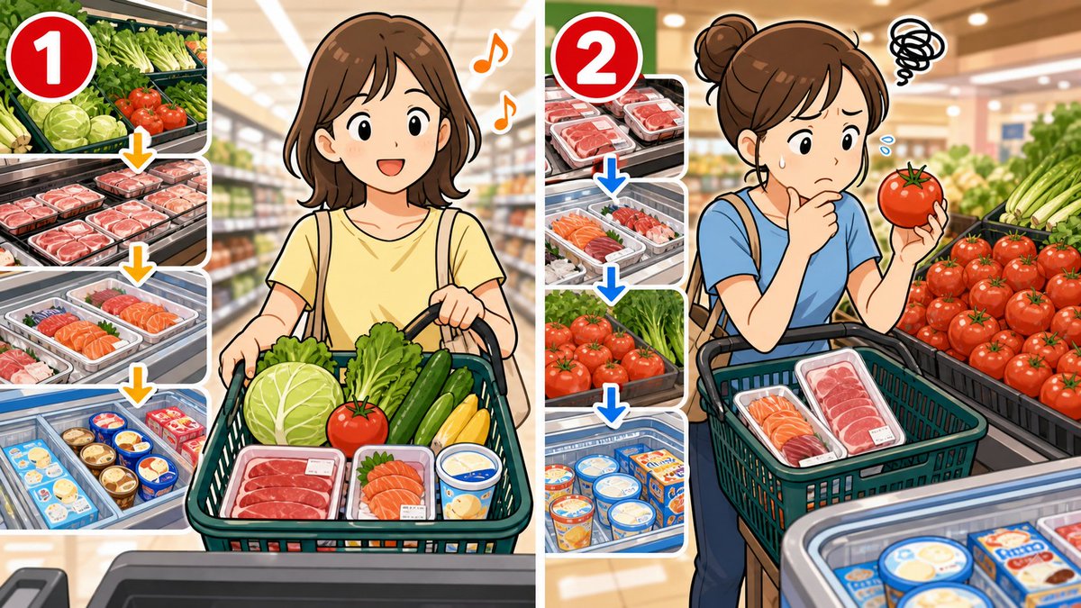 tetsublogorg's tweet photo. 突然ですが、質問です。

真夏の買い物ルート
どっちが正解？

1.野菜→肉→刺身→アイス
2.肉→刺身→野菜→アイス https://t.co/YC2ge4CcMa