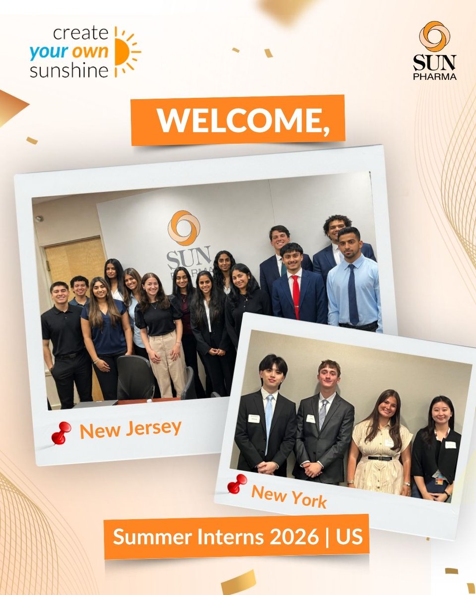 SunPharma_Live's tweet photo. Every summer brings with it new energy, fresh perspectives, and a chance to learn from one another.

We’re excited to welcome our Summer Interns 2026 across the US and Canada and look forward to the innovation, curiosity, and collaboration they will bring to our teams. #LifeatSun https://t.co/8wh392w02n