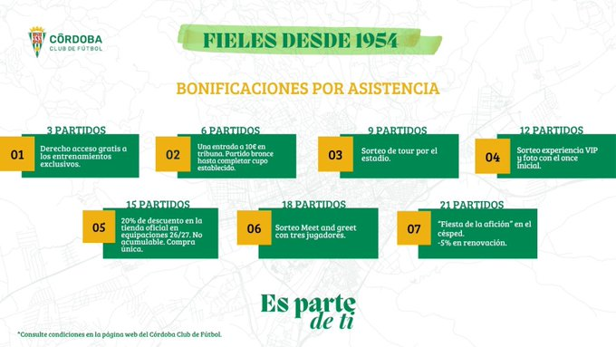 GradaBpro's tweet photo. 👏El @CordobaCF_ofi no penalizará la ausencia a El Arcángel y sí recompensará la asistencia al templo blanquiverde.

Los premios serán graduales por asistencia a 3, 6, 9, 12, 15, 18 y 21 partidos.

🎁El conjunto andaluz también recompensará a sus abonados según el minuto en el que se produzca un gol en El Arcángel. Los abonados presentes en el estadio estarán divididos por los 90 minutos que dura un partido y tendrán una recompensa en base a ello.