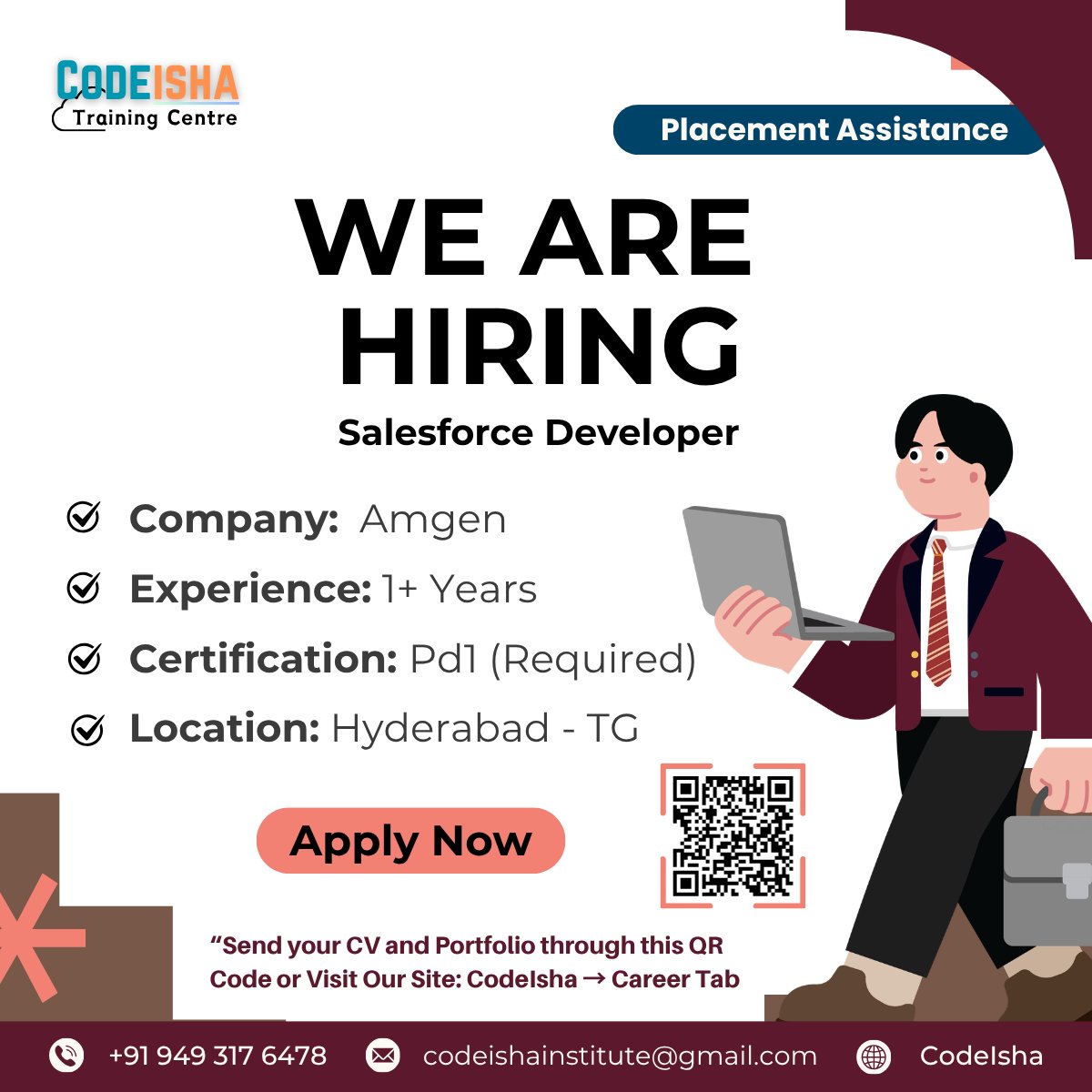 shivayadav2322's tweet photo. 🚀 Amgen is hiring a Salesforce Developer!
1+ years exp. required. Skills: Apex, LWC, SOQL & Integrations.
PD1 Certification is mandatory.
📩 Apply now!
#codeisha #codeishatrainingcentre
#SalesforceJobs #Hiring #SalesforceDeveloper #AmgenJobs https://t.co/V2dIVtW5yv