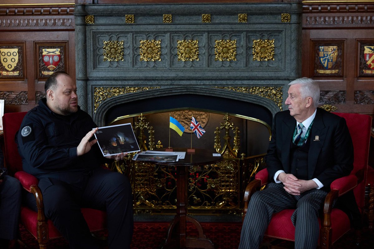 r_stefanchuk's tweet photo. I began my working visit to the United Kingdom with a meeting with the Speaker of the House of Commons of the UK Parliament, Sir @LindsayHoyle_MP.

I started the meeting by informing him about russia’s massive overnight attack against Ukraine. I showed the consequences of the russian strike. This is the barbarity Ukrainians endure every day.

Sir Lindsay Hoyle condemned russia’s actions and stressed that this is a horror no nation should have to go through. Ukraine needs peace — but a just peace. Europe is united and stands in solidarity with Ukraine, but it must do more.

Such attacks require swift and strong decisions: strengthening Ukraine’s air defence, providing interceptors and replenishing stocks of anti-ballistic missiles, expanding long-range capabilities, and increasing sanctions pressure on russia.

The United Kingdom remains one of Ukraine’s most consistent allies. I am grateful to the UK Parliament, the Government, Sir Lindsay, and all the British people for their political solidarity and practical assistance.

During the meeting, we discussed further military, financial, and humanitarian support; training for Ukrainian servicemen and women; joint defence-industrial projects; Ukraine’s energy resilience; and our economic and financial stability.

We also focused on the practical implementation of the One Hundred Year Partnership Agreement between Ukraine and the United Kingdom. The parliaments of our two countries are focused on the implementation of this strategic document, in particular its provisions on defence capability, security, support for Ukraine’s future NATO membership, justice and accountability, and countering foreign information manipulation and interference.

We also discussed sanctions pressure on russia. I thanked the United Kingdom for its principled position and for the first detention of a vessel from russia’s “shadow fleet”. It is important to continue limiting the aggressor’s ability to finance the war.

Among the key topics were the return of illegally deported Ukrainian children and preparations for this year’s 5th Parliamentary Summit of the International Crimea Platform, which will be hosted and co-organised by the United Kingdom.

A strong Ukrainian-British partnership is a contribution to the security not only of Ukraine, but of all Europe.
