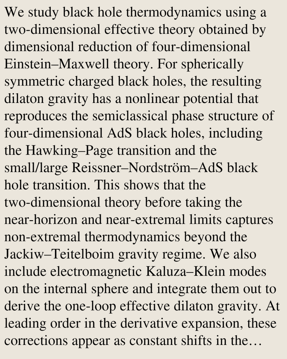 TheoryPapers's tweet photo. Black hole thermodynamics and KK photon quantum corrections in 2D effective dilaton gravity

Yoshihiko Abe, Tetsutaro Higaki, Yu Miyauchi
https://t.co/hmOZeAkIeq [𝚑𝚎𝚙-𝚝𝚑 𝚐𝚛-𝚚𝚌] https://t.co/6ZeXy6xG70