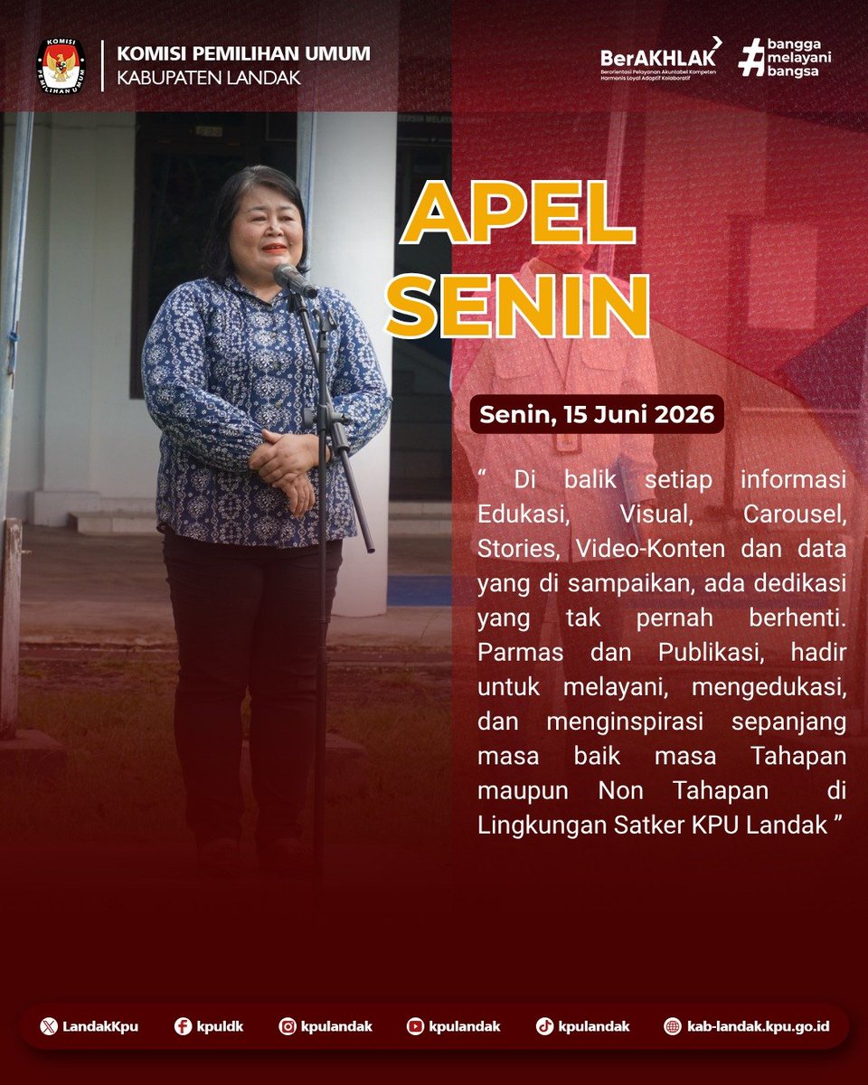 LandakKpu's tweet photo. #TemanPemilih, Komisi Pemilihan Umum Kabupaten Landak melaksanakan Apel Rutin, Senin (15/6/2026) bertempat di  Kantor Komisi Pemilihan Umum Kabupaten Landak. 

#KPUMelayani 
#kpukabupatenlandak https://t.co/ziYBUVA9KW