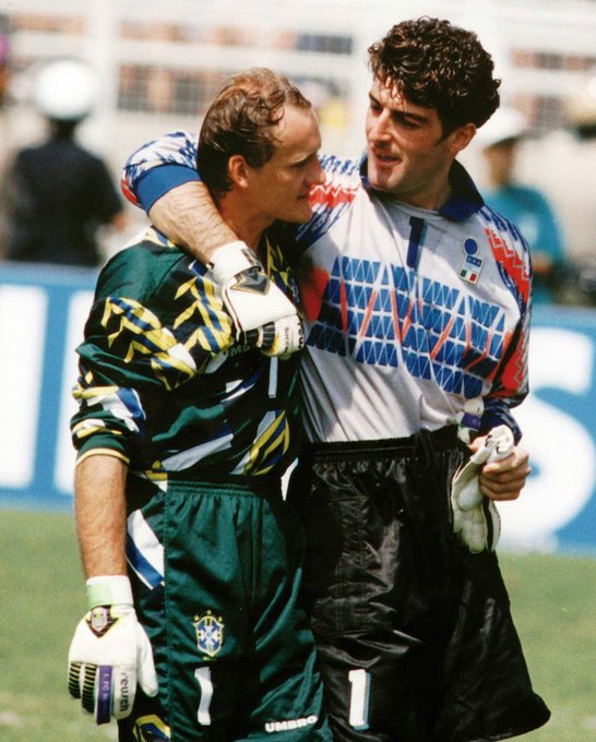 90sfootball's tweet photo. Cláudio Taffarel and Gianluca Pagliuca.

Two incredible kits! https://t.co/MrMygPxaVp