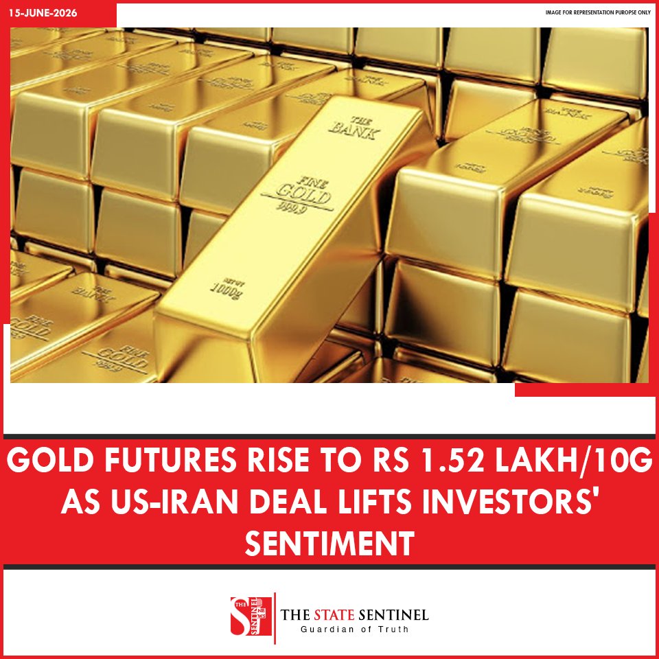 state_sentinel's tweet photo. Gold prices bounced back in futures trade on Monday, rising sharply by Rs 2,242 to Rs 1.52 lakh per 10 grams, tracking strong global trends after the announcement of a US-Iran peace deal which lifted the market sentiment. https://t.co/ugNgGcegkR