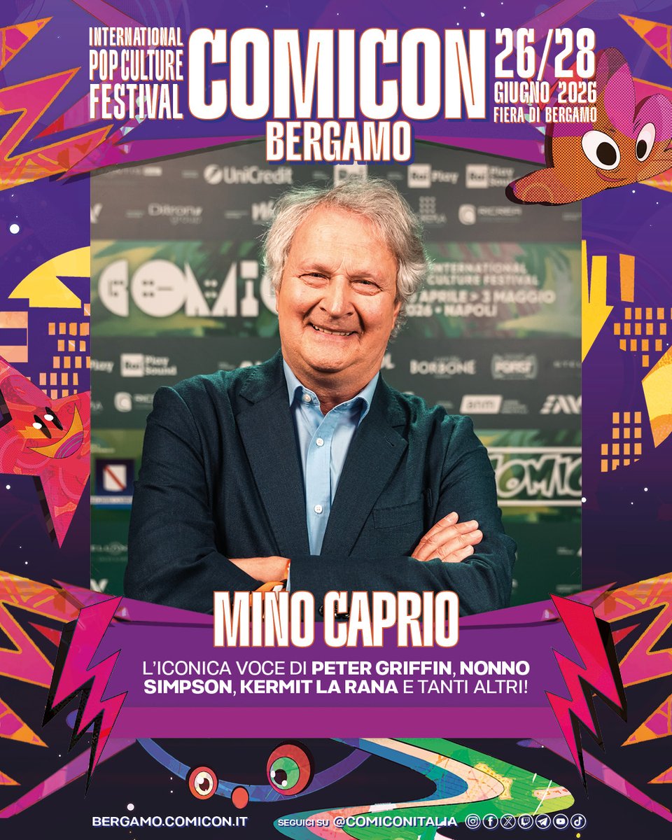 comiconitalia's tweet photo. 𝐌𝐢𝐧𝐨 𝐂𝐚𝐩𝐫𝐢𝐨 attore, doppiatore e regista teatrale, arriva a COMICON Bergamo 2026! 
Vi aspetta per:
- m&amp;g 𝟐𝟕 𝐠𝐢𝐮𝐠𝐧𝐨: al COMICON Point.
- panel “Dietro le Voci: il mondo segreto di Mino Caprio, da Peter Griffini a C3PO” 𝟐𝟖 𝐠𝐢𝐮𝐠𝐧𝐨:  in Auditorium. https://t.co/ayqe7Ar44u