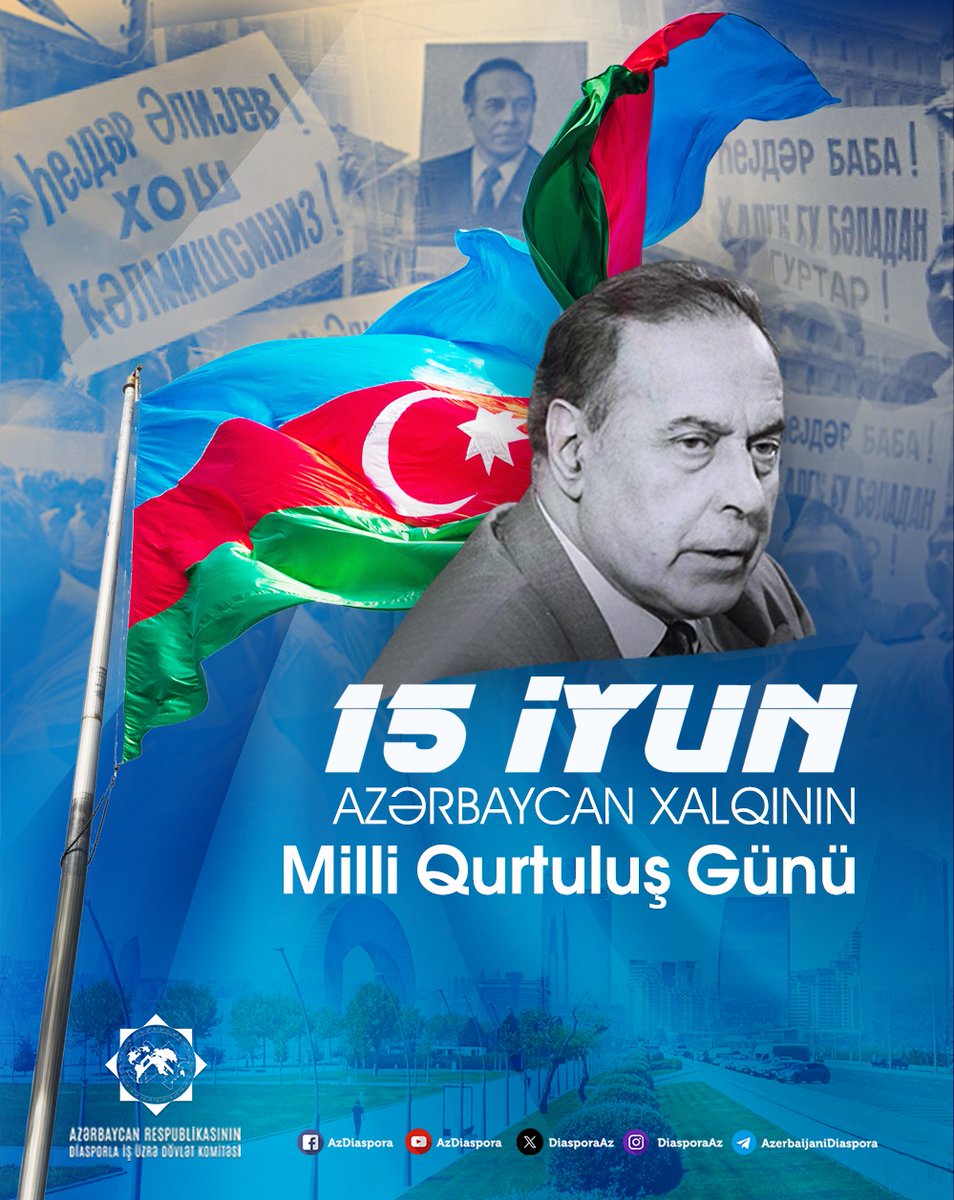 elbayali's tweet photo. Ölkəyə, xalqa və dövlətə əmin-amanlığın, sabitliyin, inkişafın, rəfahın, möhkəmliyin, qüdrətin gəldiyi, bütövlüyün, müstəqilliyin qorunduğu, Vətənin ağ günə çıxdığı tarix - 15 iyun. Milli Qurtuluş Gününüz mübarək! https://t.co/ZaBgTo6vjO