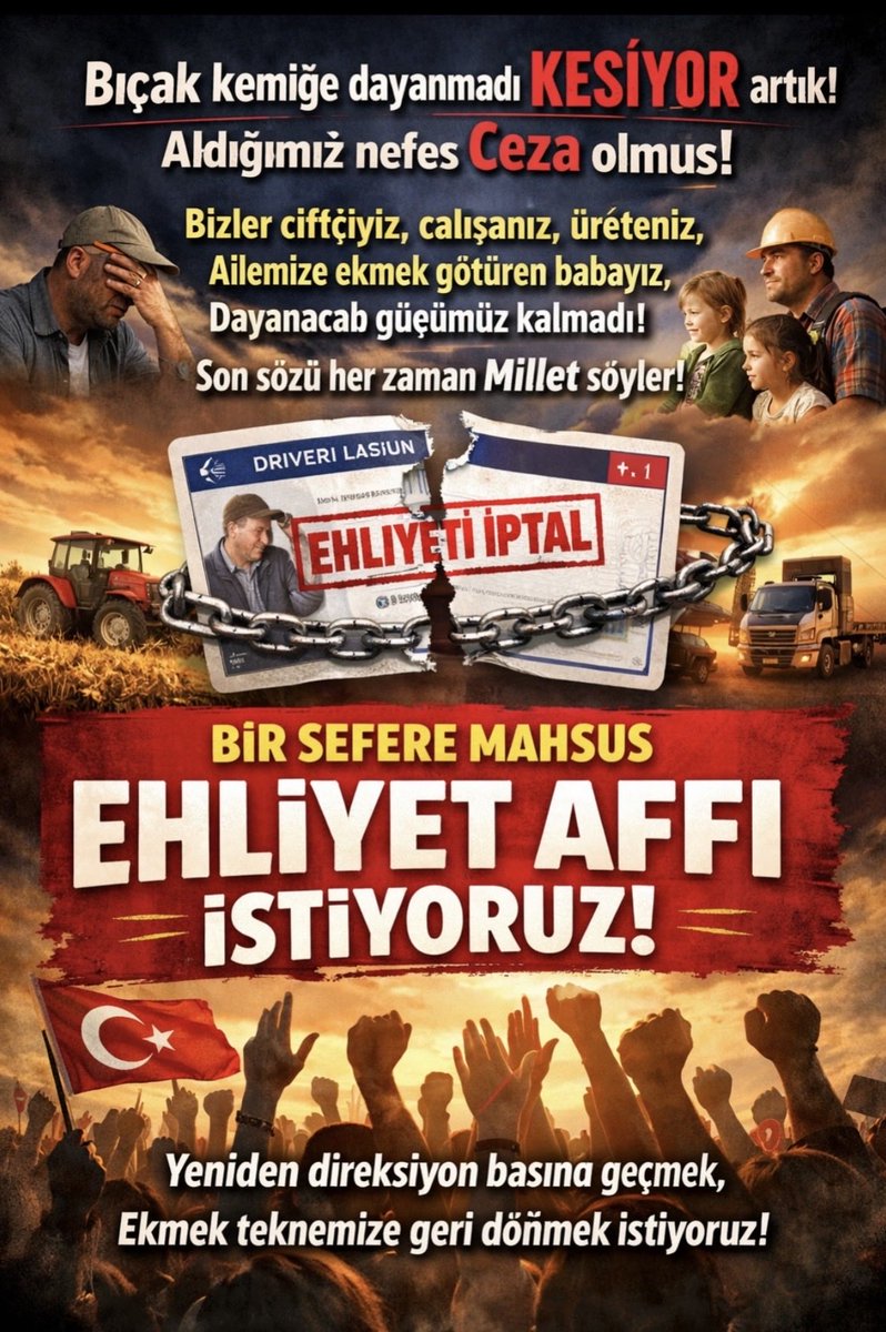 Gltekinzba70243's tweet photo. @acarfaruka SeSimizi DuyanVarmı 
#EhliyetMağdurları
Ölümlü trafik kazaları hariç tam kapsamlı ehliyet affı istiyoruz süre indirimi istiyoruz 
@mehmetucum 
@Akparti 
@mustafaciftcitr 
@abakingurlek 
@TC_icisleri 
@VeyselTipioglu 
@kemalcelik007 https://t.co/SJsyTKFBnP