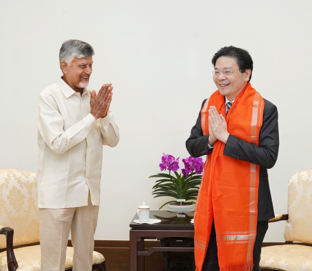 ncbn's tweet photo. It was a privilege to meet the Hon’ble Prime Minister of Singapore, Mr. Lawrence Wong, and discuss new opportunities for partnership between Singapore and Andhra Pradesh.

Our discussions focused on semiconductors, AI, quantum technologies, R&D, university partnerships, urban governance, leadership development, logistics and advanced manufacturing. I also shared Andhra Pradesh’s progress in developing Amaravati as a globally benchmarked capital city with world-class infrastructure and institutions. Prime Minister Wong appreciated the vision and progress and expressed confidence in its future potential.

We also explored cooperation in natural farming, aquaculture, food exports, healthcare, clean energy, green hydrogen and green ammonia.

I invited Singapore’s government-linked companies and industry leaders to partner with AP in Amaravati’s growth and contribute to a future driven by innovation, sustainability and economic opportunity. @LawrenceWongST @HCI_Singapore 
#InvestInAP
#ChooseSpeedChooseAP