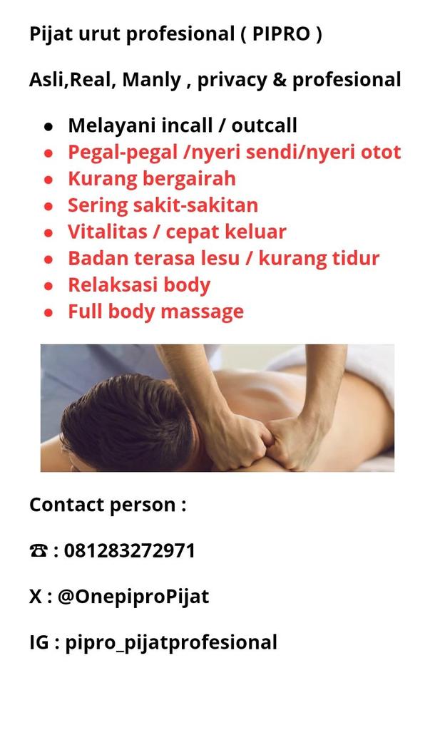 OnepiproPijat's tweet photo. Urut Massage #cibubur #grogol #tangerang #pijat #pijit #jakartautara #jakarta #jakartapusat #pijatjakarta #pijatpria #jakartaselatan #jakartamassage #jakartabarat #jakartatimur #pik #GBK #senayan #massage #sudirman #thamrin #setiabudi #tebet #blokm #MassageFullBody #SCBD #CGK https://t.co/CUDBcxJgB0