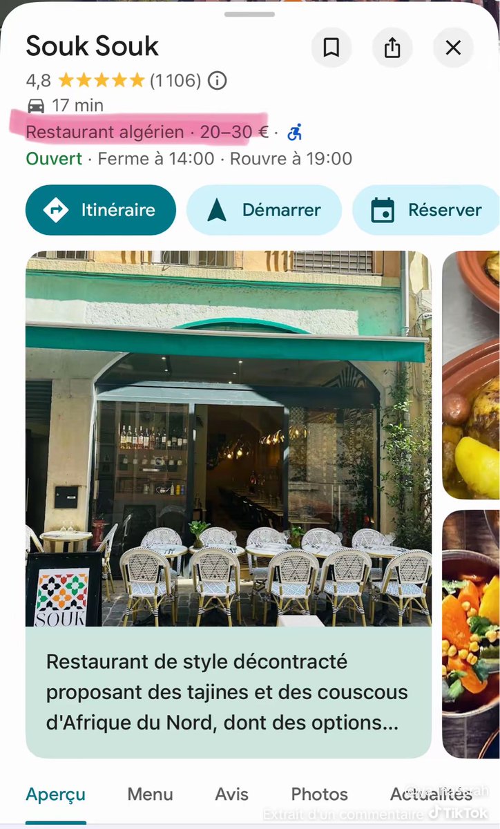 Lawzaalg's tweet photo. Encore une fois, on parle de “culture maghrébine” pour mieux diluer — voire étouffer — l’histoire algérienne, alors que tout y renvoie : décor, traditions, plats… même le nom du restaurant précise bien ALGERIEN.
#Denonce #Benevolat #MakenchKhawakhawa https://t.co/WKVWmBtD37