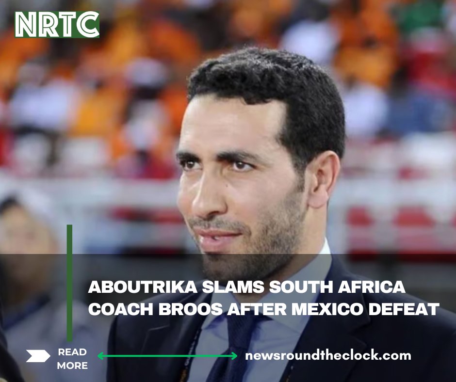 NRTCNigeria's tweet photo. Egyptian football icon Mohamed Aboutrika has launched a scathing attack on South Africa’s head coach Hugo Broos. His criticism followed their 2-0 defeat to Mexico in the opening match of the 2026 FIFA World Cup.
Full details in the comments section 👇
#NRTCNigeria
#Aboutrika
#HugoBroos
#WorldCup2026
#BafanaBafana
