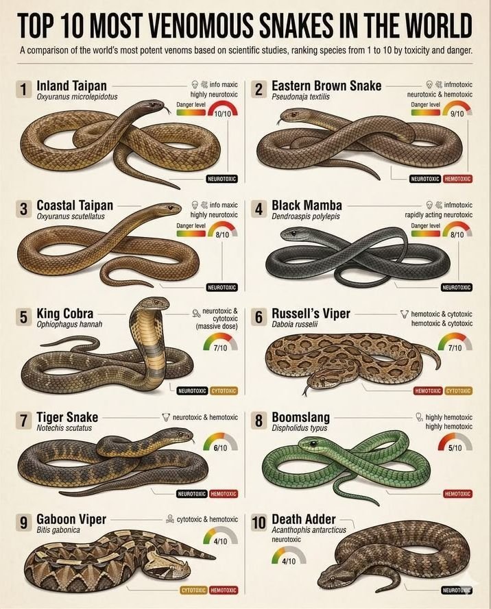 _Winealmond's tweet photo. Top 10 Most Venomous Snakes in the World . https://t.co/QWOpE68KSd