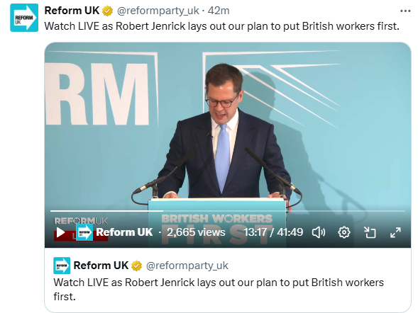MGoodwinFreeman's tweet photo. For the first time in many many months, the @Conservatives got more viewers than Reform at a press conference live stream.

The turning point? 🤔 https://t.co/wZd4ukYIfb