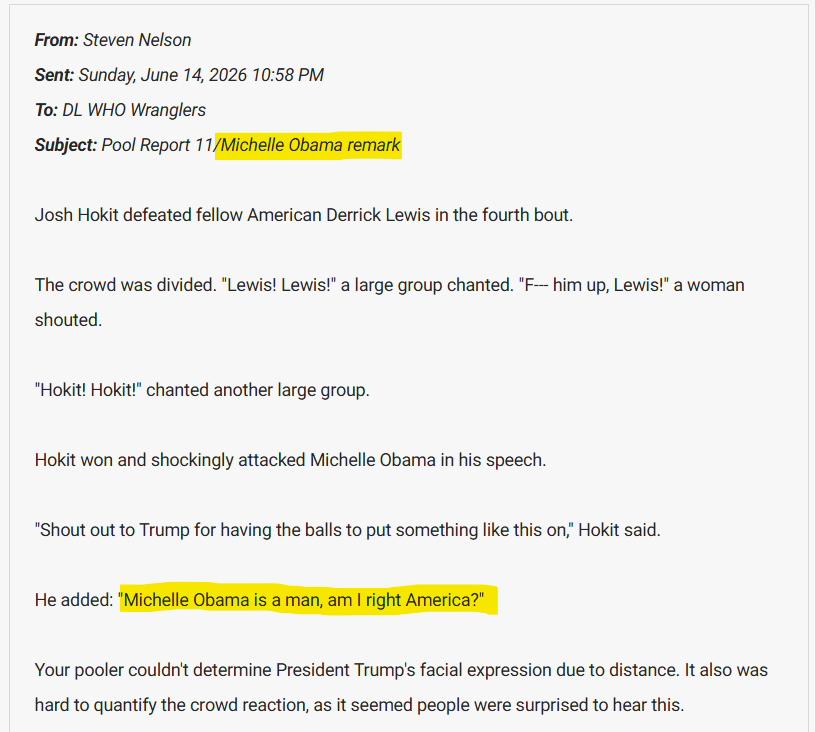 jamiedupree's tweet photo. White House Pool Report 11 https://t.co/XrQ9XrcEvc