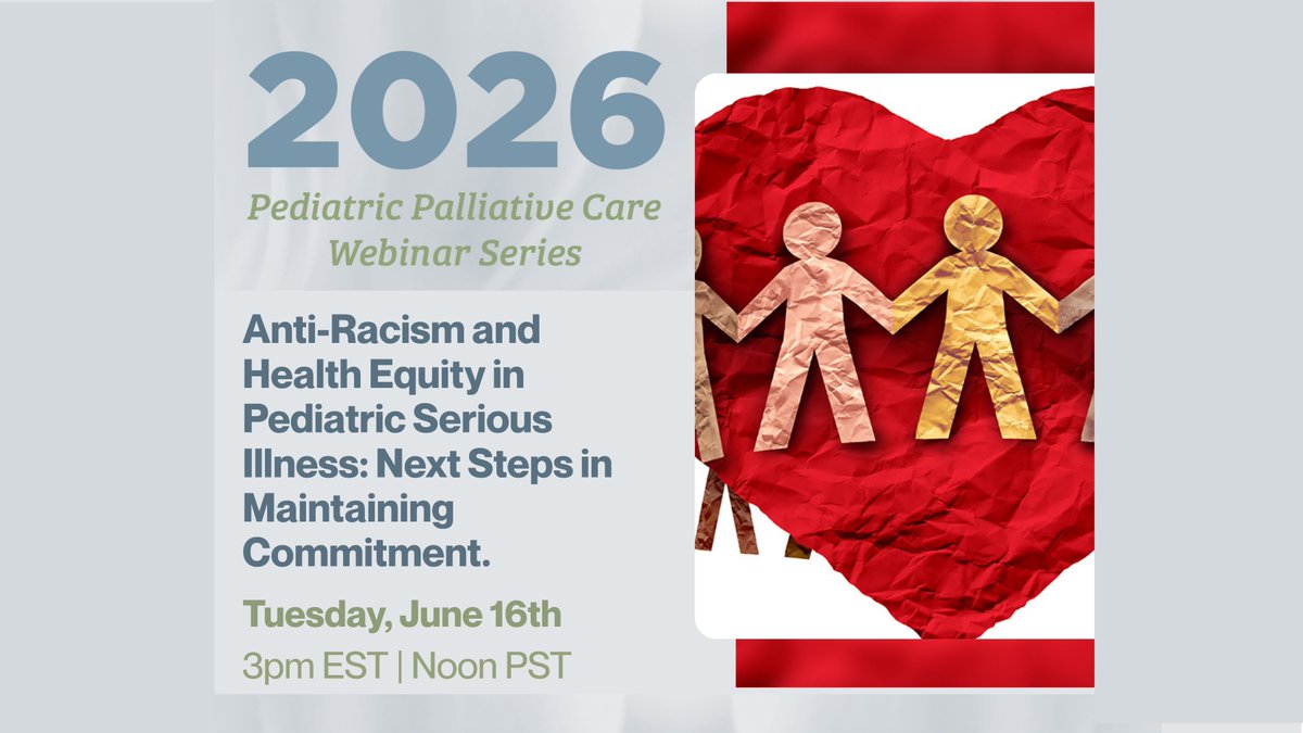 PPCC_PA's tweet photo. Join us tomorrow for a PPC Webinar - Anti-Racism and Health Equity in Pediatric Serious Illness: Next Steps in Maintaining Commitment.
Presenters will discuss health inequalities impacting children facing serious illness and how to address them.
#pedpc #pedspc #hapc #hpm https://t.co/FXzyvg3hgU
