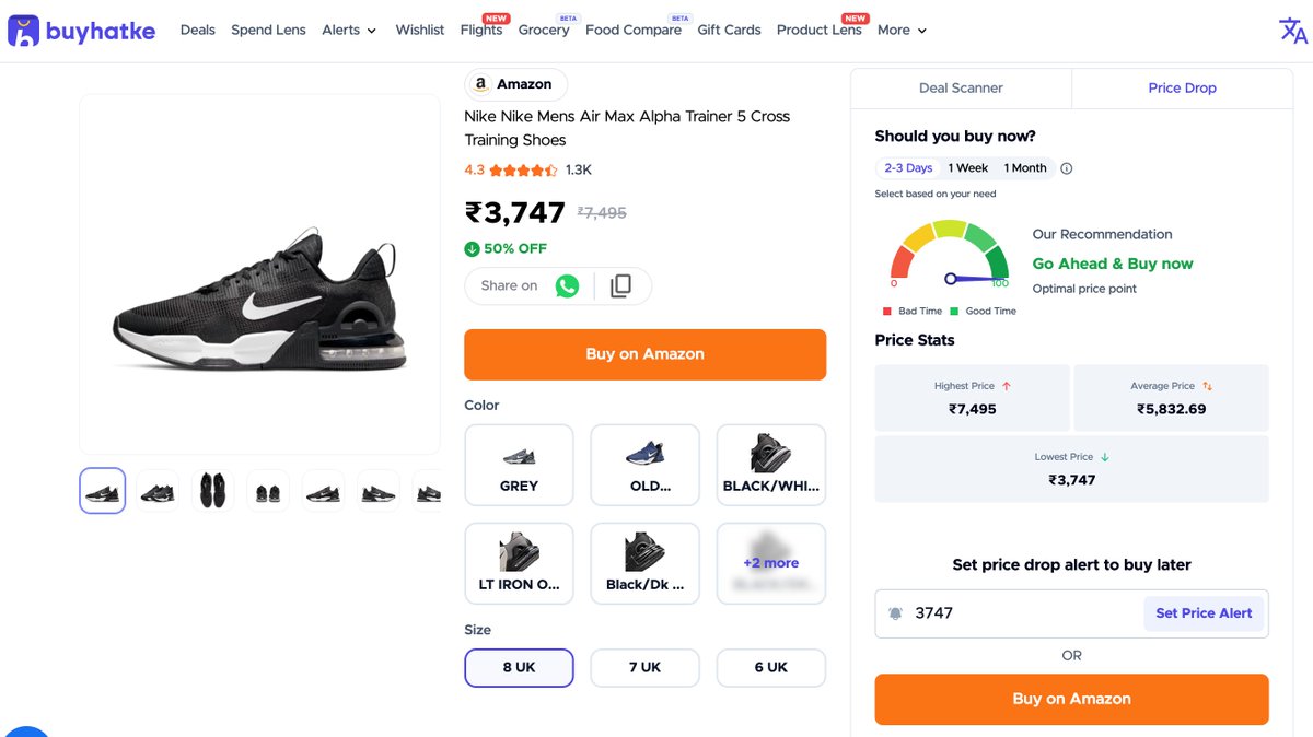 iamrealquoter's tweet photo. EPIC HATKE STEAL ALERT!

Nike Air Max Alpha Trainer 5 Cross Training Shoes at ALL-TIME LOW ₹3,747 on Amazon!

Highest: ₹7,495
Lowest: ₹3,747 (50% OFF) 🔥

Deal Score: Nike Air cushioning + cross-training performance at half the price