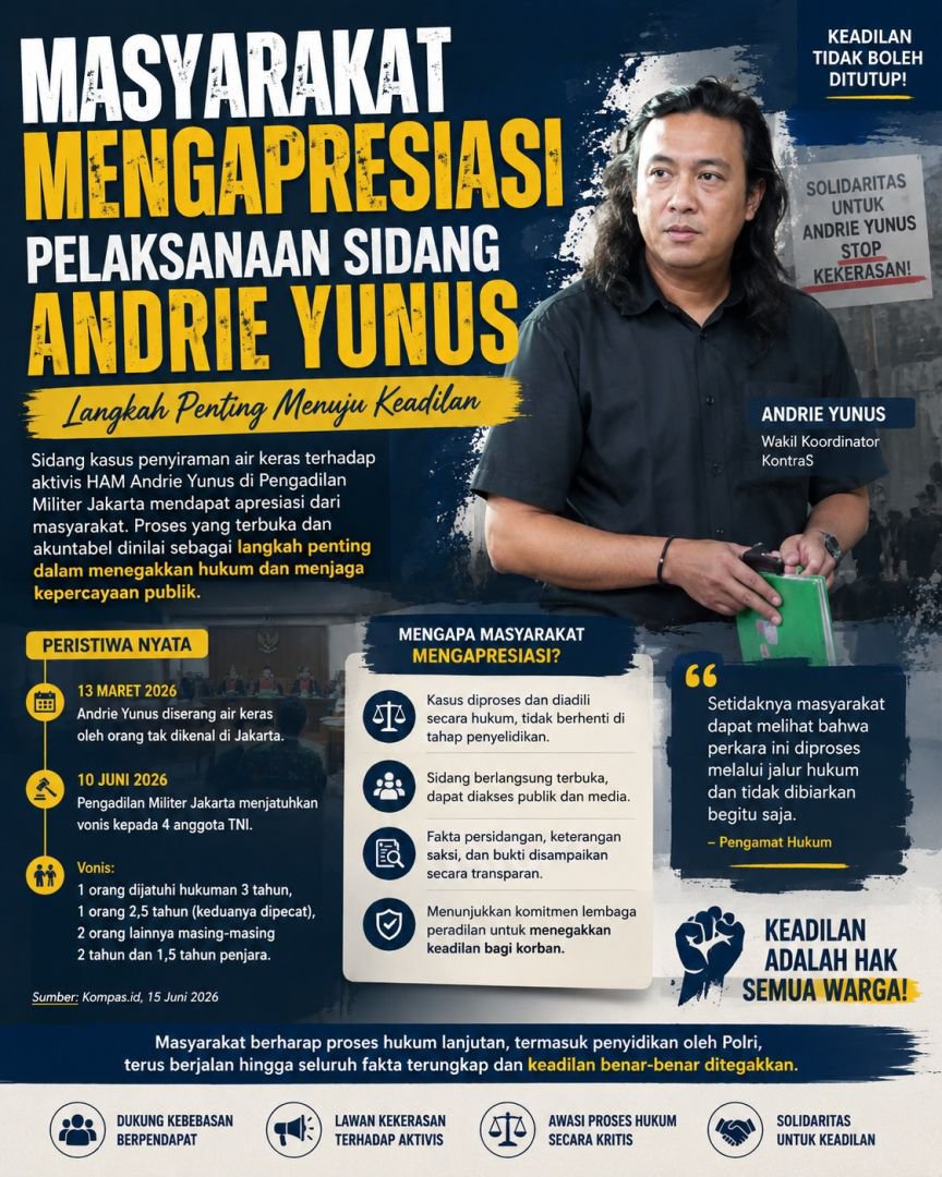 DazzZulia's tweet photo. Masyarakat mengapresiasi pelaksanaan sidang kasus Andrie Yunus sebagai langkah penting dalam menegakkan keadilan dan akuntabilitas hukum..

#AndrieYunus #KeadilanUntukAndrie #PerkembanganAndrieYunus #TNIProfesional  #PercayaTNI https://t.co/Tzstd5R0bY