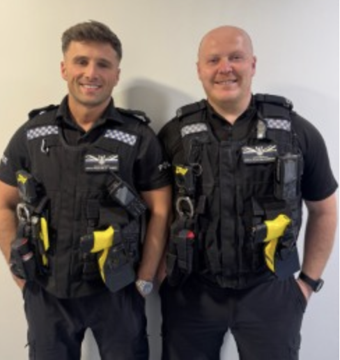 PoliceMutual's tweet photo. Durham officers PC Andrew Docherty and PC Josh Laddie, who were on patrol when they risked their lives to intervene in a violent knife attack, have been nominated for the National Police Bravery Awards https://t.co/3KfBMZfIW1 #PoliceBravery https://t.co/dB1qpqNZKm
