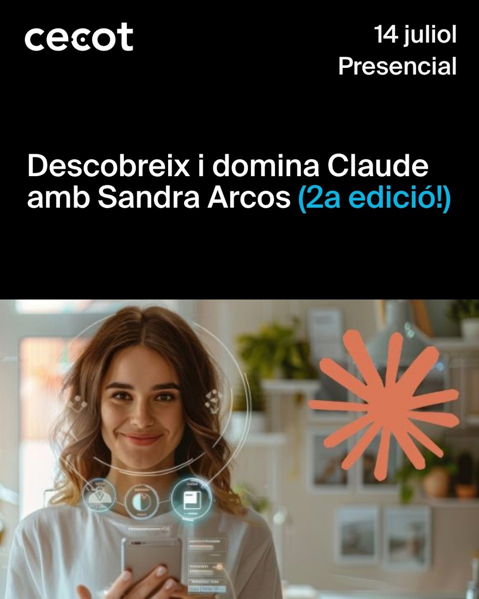 cecotformacio's tweet photo. 🤖✨ Descobreix i domina CLAUDE!
Vols que la IA treballi al teu favor? Aquest curs t'ajudarà a convertir Claude en el teu millor aliat professional.
🗓️ 14/07/2026
📍 Terrassa
👉 https://t.co/JXa4treNVL
#ClaudeAI #IntelligenciaArtificial #IA #Productivitat #TransformacioDigital https://t.co/t97Rd9ckLU