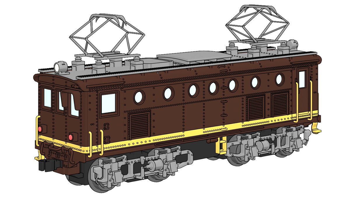 cometmokei's tweet photo. #JNMA でロールアウト予定のNゲージ岳南鉄道ED281タイプの箱絵です。タイプと言いつつ大枠スケールでできてます。手すりや帯の塗分けが面倒でしたら初期の1色塗装で済ませるのもアリかと。TM-28ポン付けでイケます。 https://t.co/fU7R98p1d5