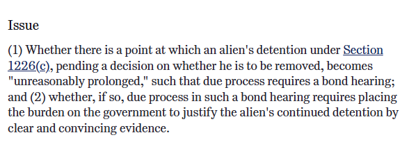 ReichlinMelnick's tweet photo. The Supreme Court agrees to hear Genalo v. Black,* which will decide whether there is a point at which pre-removal-order "mandatory detention" violates the Constitution when it becomes prolonged (years in jail with no decision or bond hearing).

*but they may dismiss it as moot. https://t.co/60b85roSoK