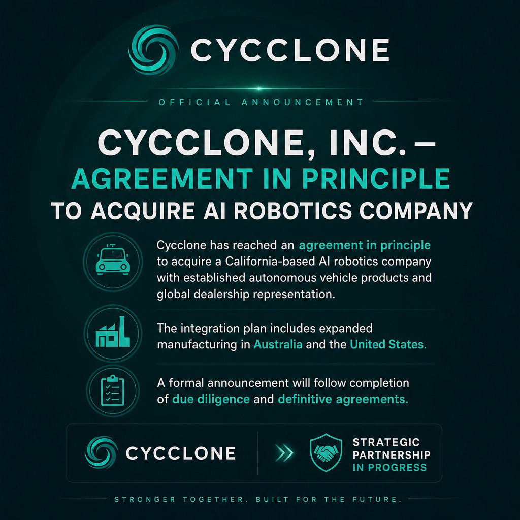 deepblueequity's tweet photo. $CYCL   CEO Nugent  has arrived in San Francisco presumably to procure an  AI Robotics acquisition with  global reach.
PR released June 13
https://t.co/qhVC45wYP2
https://t.co/gxoRjNlnIQ https://t.co/IJGJsSIwUx